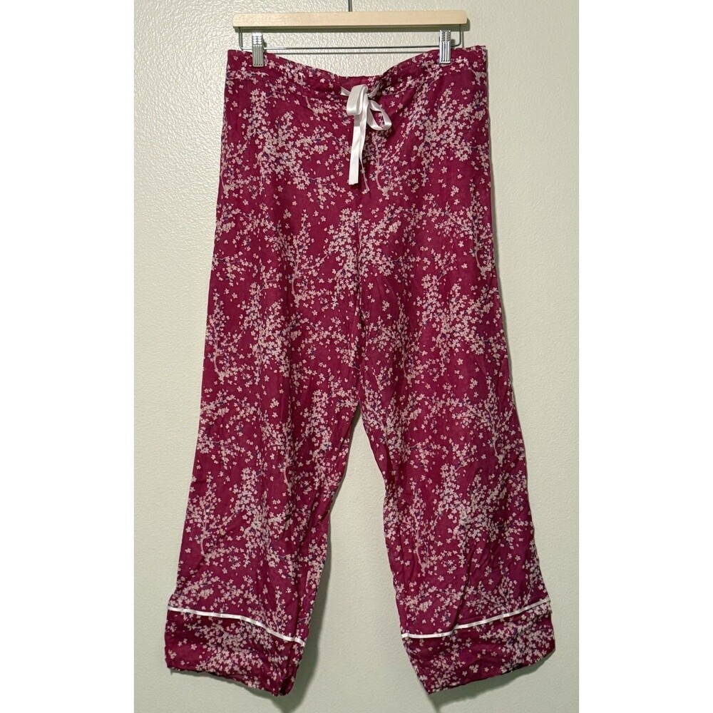 PAPINELLE Women's Size Large Pajamas Set Magenta Floral Lt Weight Cotton Silk - Picture 4 of 13
